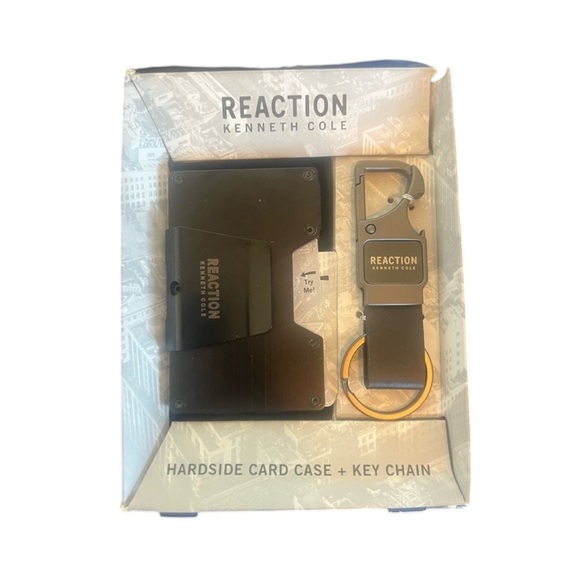REACTION KENNETH COLE - HARD SIDE CARD CASE KEY CHAIN RFID  SECURE MONEY CLIP - Picture 1 of 6